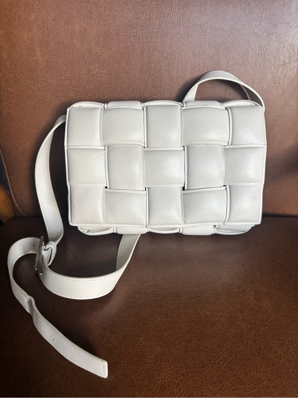 Bottega Veneta Padded Intrecciato Crossbody in Chalk